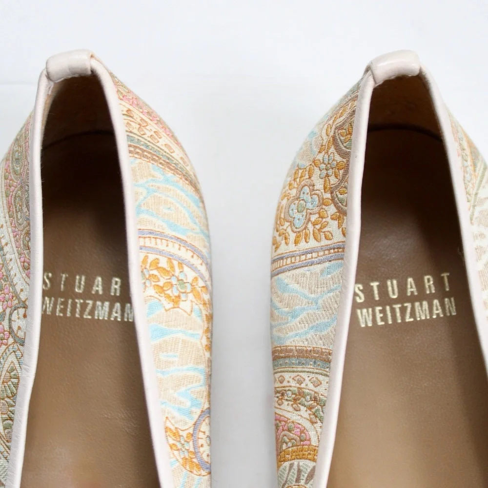 Stuart Weitzman Cream Multicolor Floral Paisley Ballet Almond Toe Flats Size 10